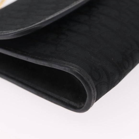 Christian Dior Trotter Canvas Chain Shoulder Bag Black Gold Auth ep16211