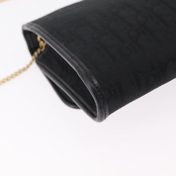 Christian Dior Trotter Canvas Chain Shoulder Bag Black Gold Auth ep16211