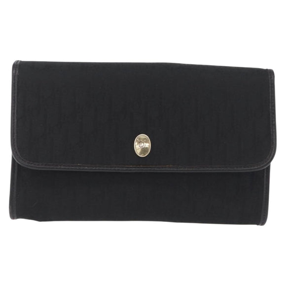 Christian Dior Trotter Canvas Chain Shoulder Bag Black Gold Auth ep16211