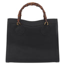 GUCCI Bamboo Hand Bag Leather Black Gold 002 1186 0260 Auth ep16218-2
