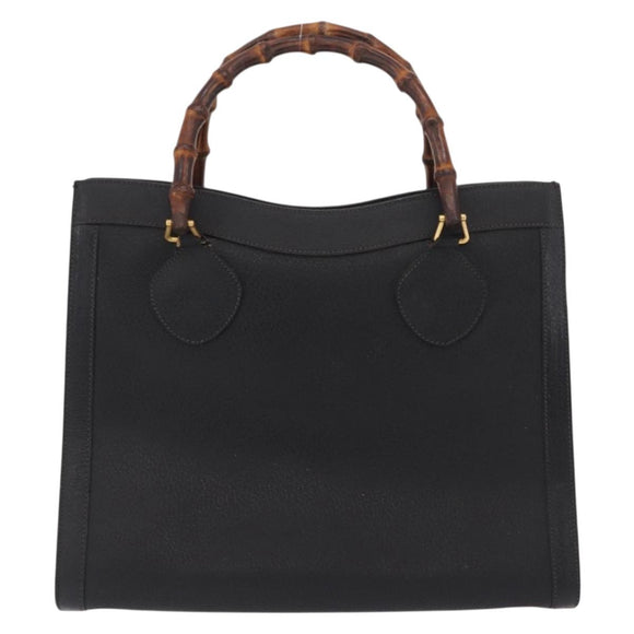 GUCCI Bamboo Hand Bag Leather Black Gold 002 1186 0260 Auth ep16218