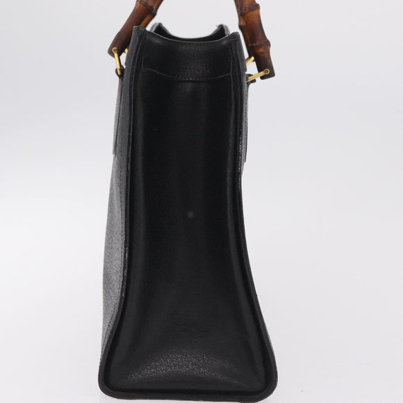GUCCI Bamboo Hand Bag Leather Black Gold 002 1186 0260 Auth ep16218