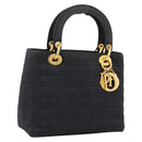 Christian Dior Lady Dior Canage Hand Bag Canvas Black Gold Auth ep16219-1