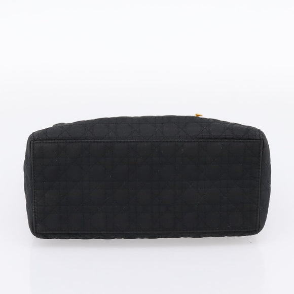 Christian Dior Lady Dior Canage Hand Bag Canvas Black Gold Auth ep16219