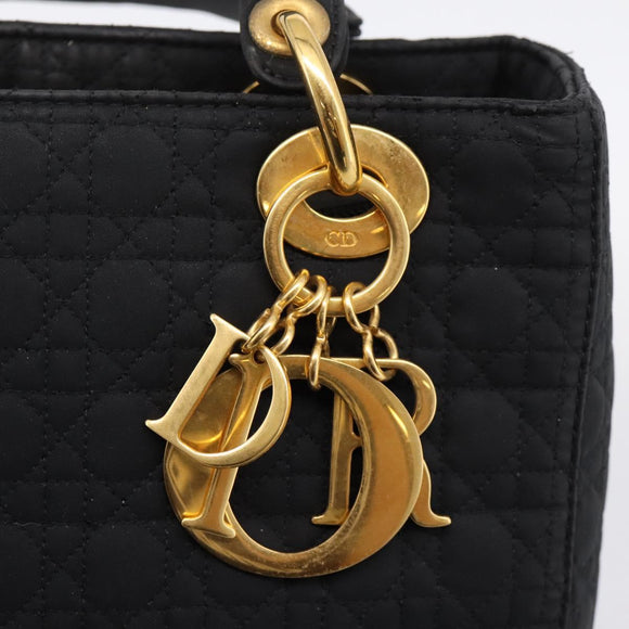 Christian Dior Lady Dior Canage Hand Bag Canvas Black Gold Auth ep16219