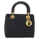Christian Dior Lady Dior Canage Hand Bag Canvas Black Gold Auth ep16219-13