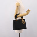 Christian Dior Lady Dior Canage Hand Bag Canvas Black Gold Auth ep16219-24