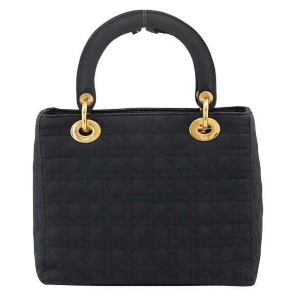 Christian Dior Lady Dior Canage Hand Bag Canvas Black Gold Auth ep16219