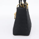 Christian Dior Lady Dior Canage Hand Bag Canvas Black Gold Auth ep16219-4