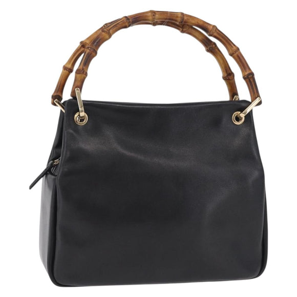 GUCCI Bamboo Hand Bag Leather Black Gold 000 2865 0575 Auth ep16220