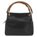 GUCCI Bamboo Hand Bag Leather Black Gold 000 2865 0575 Auth ep16220-2