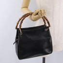 GUCCI Bamboo Hand Bag Leather Black Gold 000 2865 0575 Auth ep16220-22