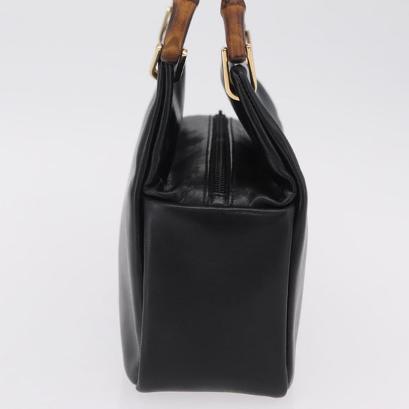 GUCCI Bamboo Hand Bag Leather Black Gold 000 2865 0575 Auth ep16220