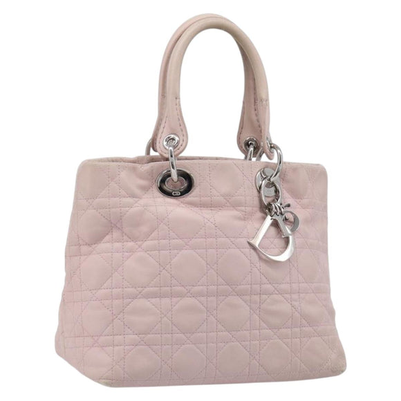 Christian Dior Lady Dior Hand Bag Leather Pink Silver Auth ep16226