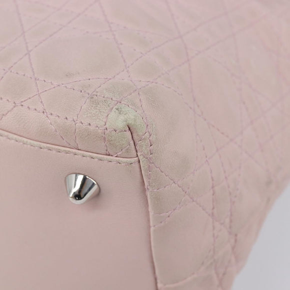 Christian Dior Lady Dior Hand Bag Leather Pink Silver Auth ep16226