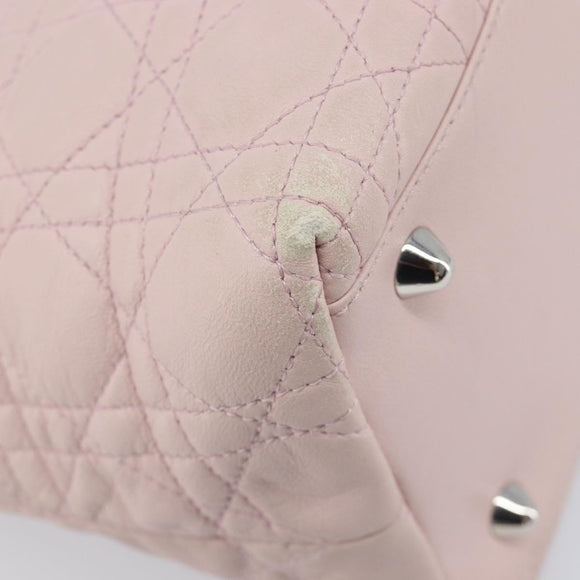 Christian Dior Lady Dior Hand Bag Leather Pink Silver Auth ep16226