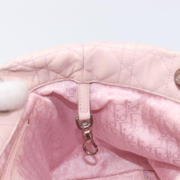 Christian Dior Lady Dior Hand Bag Leather Pink Silver Auth ep16226