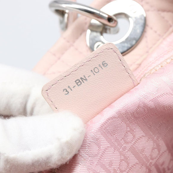 Christian Dior Lady Dior Hand Bag Leather Pink Silver Auth ep16226