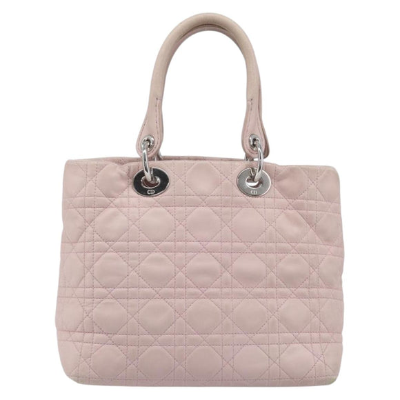 Christian Dior Lady Dior Hand Bag Leather Pink Silver Auth ep16226