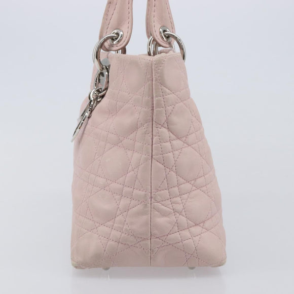 Christian Dior Lady Dior Hand Bag Leather Pink Silver Auth ep16226