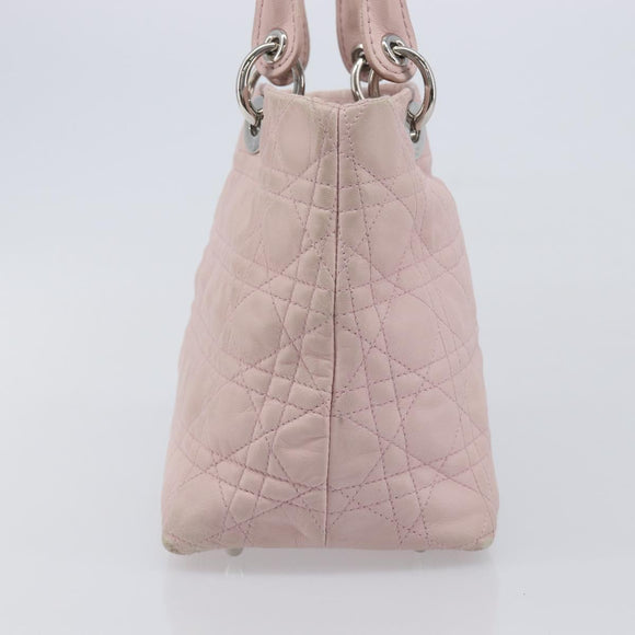 Christian Dior Lady Dior Hand Bag Leather Pink Silver Auth ep16226