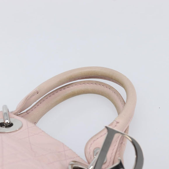 Christian Dior Lady Dior Hand Bag Leather Pink Silver Auth ep16226