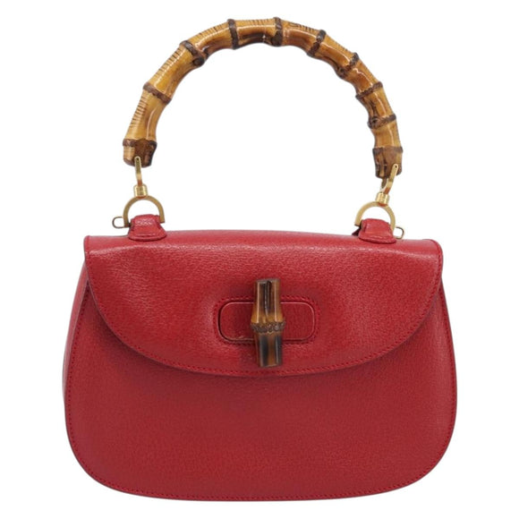 GUCCI Bamboo Hand Bag Leather Red Gold 000 1227 0633 Auth ep16228A