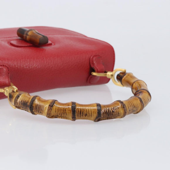 GUCCI Bamboo Hand Bag Leather Red Gold 000 1227 0633 Auth ep16228A