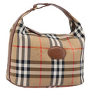 Burberrys Nova Check Hand Bag Canvas Beige Gold Auth ep16229-1