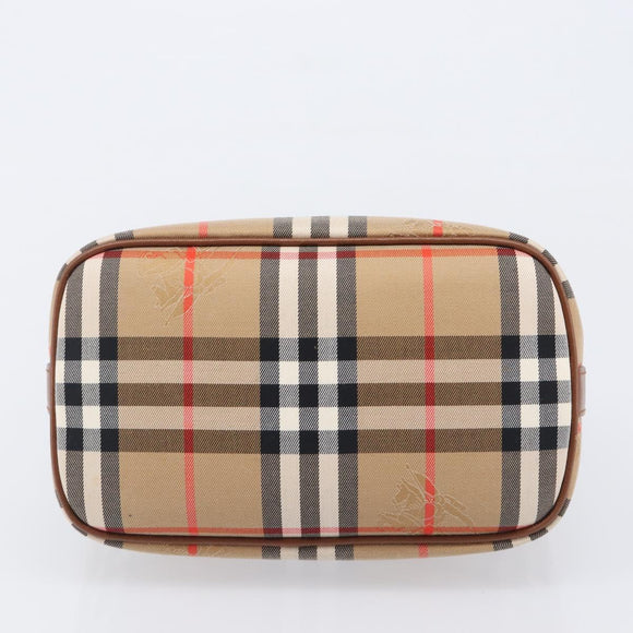 Burberrys Nova Check Hand Bag Canvas Beige Gold Auth ep16229