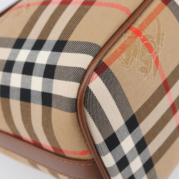 Burberrys Nova Check Hand Bag Canvas Beige Gold Auth ep16229