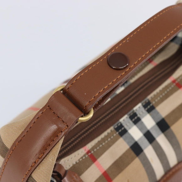 Burberrys Nova Check Hand Bag Canvas Beige Gold Auth ep16229