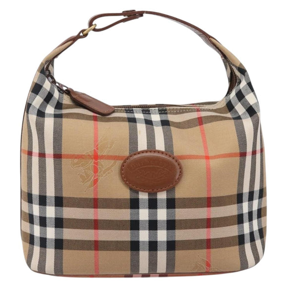 Burberrys Nova Check Hand Bag Canvas Beige Gold Auth ep16229