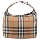 Burberrys Nova Check Hand Bag Canvas Beige Gold Auth ep16229-2