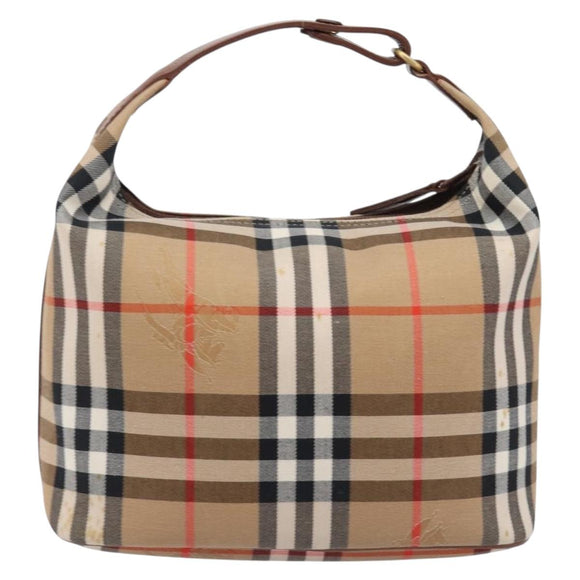 Burberrys Nova Check Hand Bag Canvas Beige Gold Auth ep16229