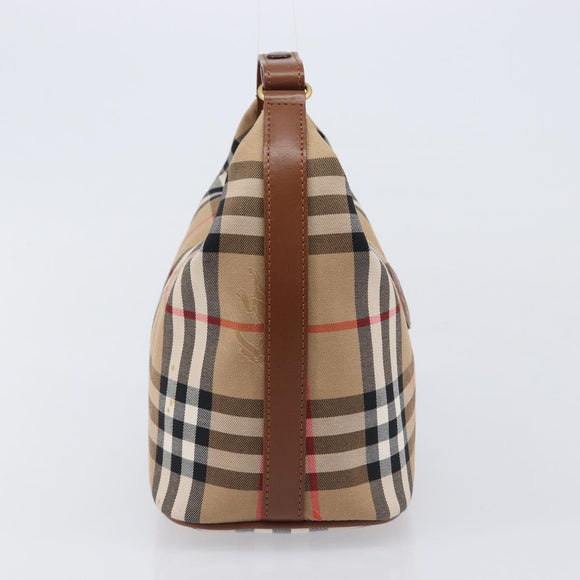 Burberrys Nova Check Hand Bag Canvas Beige Gold Auth ep16229