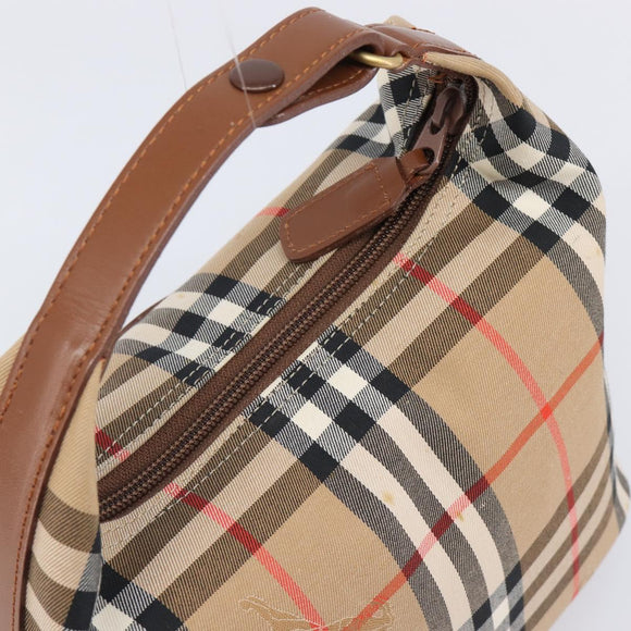 Burberrys Nova Check Hand Bag Canvas Beige Gold Auth ep16229