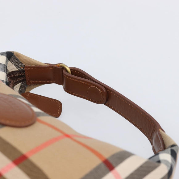 Burberrys Nova Check Hand Bag Canvas Beige Gold Auth ep16229