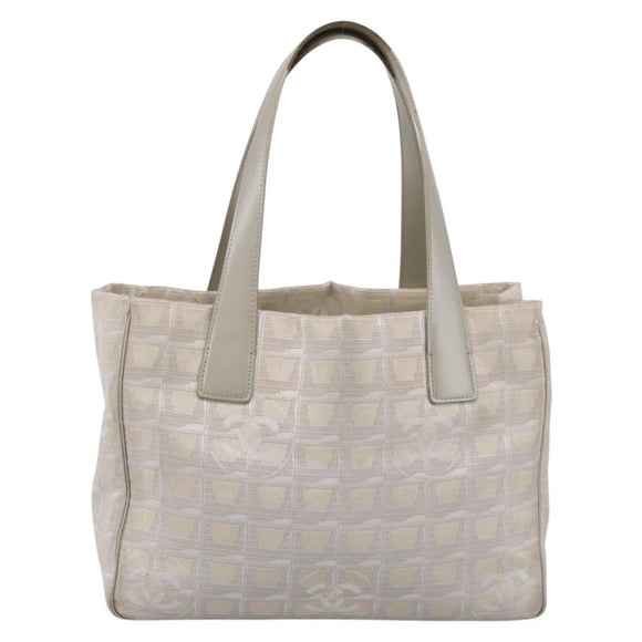 CHANEL New Travel Line Tote Bag Canvas Beige Silver CC Auth ep16230