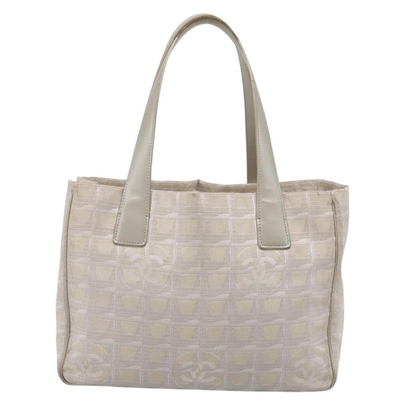 CHANEL New Travel Line Tote Bag Canvas Beige Silver CC Auth ep16230