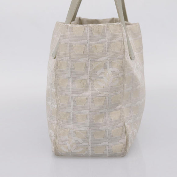 CHANEL New Travel Line Tote Bag Canvas Beige Silver CC Auth ep16230