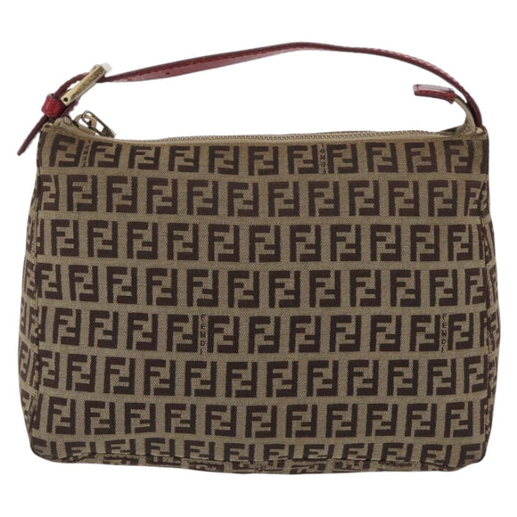 FENDI Zucchino Canvas Hand Bag Beige Gold Auth ep16251
