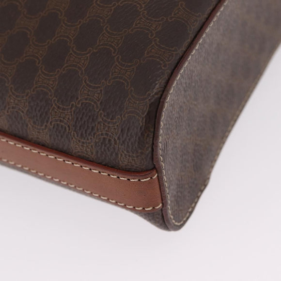 CELINE Macadam Canvas Vanity Hand Bag PVC Leather 2way Brown Gold Auth ep16269