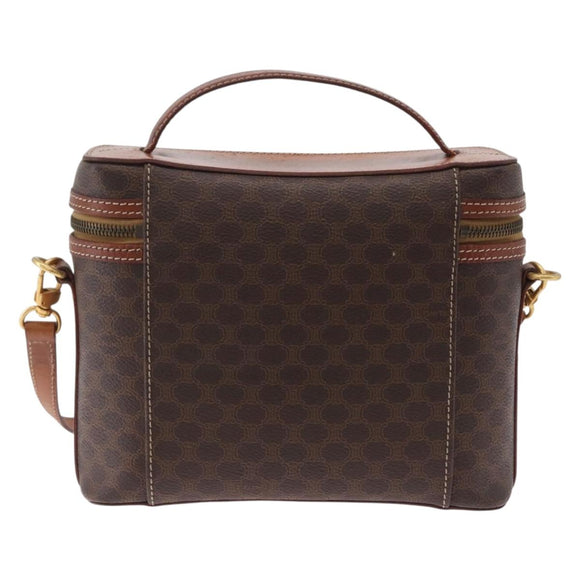 CELINE Macadam Canvas Vanity Hand Bag PVC Leather 2way Brown Gold Auth ep16269