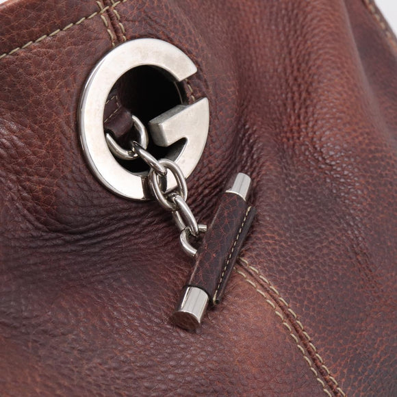 GUCCI Shoulder Bag Leather Wine Red Silver Auth ep16283