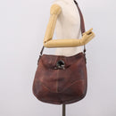 GUCCI Shoulder Bag Leather Wine Red Silver Auth ep16283-22
