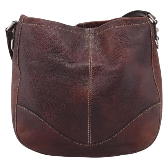 GUCCI Shoulder Bag Leather Wine Red Silver Auth ep16283
