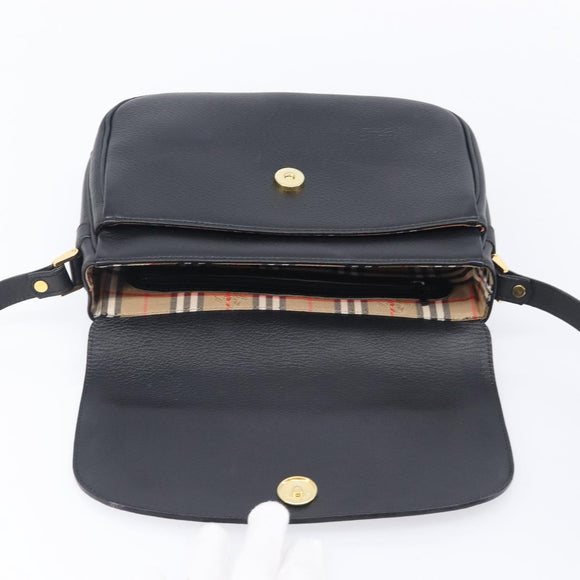 Burberrys Shoulder Bag Leather Black Gold Auth ep16288A