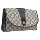 GUCCI GG Supreme Sherry Line Clutch Bag PVC Navy Gold 89 01 030 Auth ep16293-1