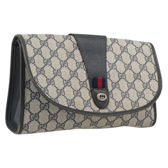 GUCCI GG Supreme Sherry Line Clutch Bag PVC Navy Gold 89 01 030 Auth ep16293